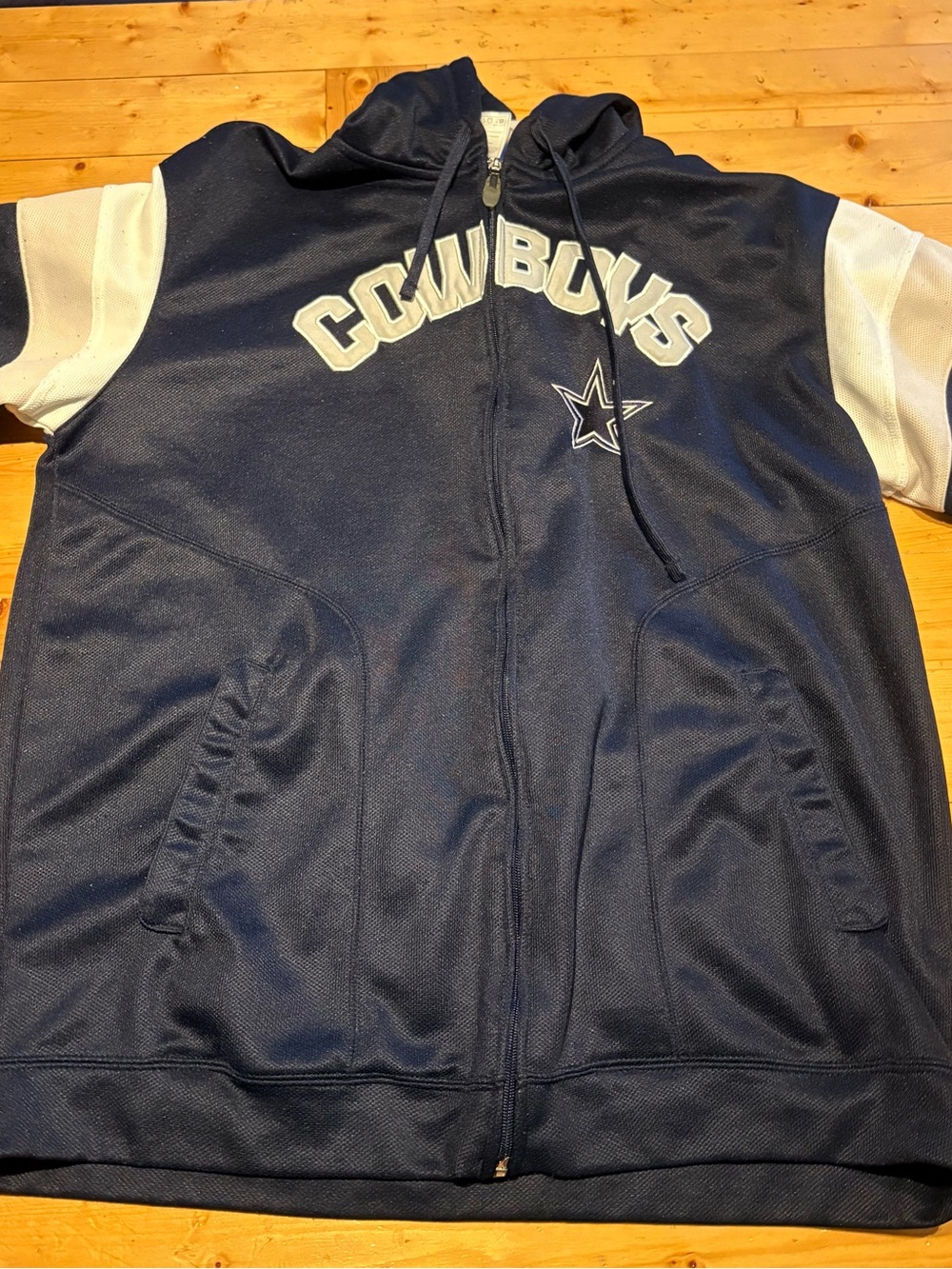 Vintage Reebok Dallas Cowboys Navy Zip-Up Hoodie with White Sleeves